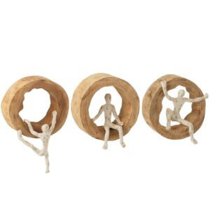 Wand Decoratie Figuur Klimmen Mangohout/Aluminium Naturel/Wit(10894)