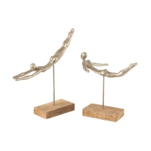 Figuur Zwemmer Poly/Mango Hout Zilver (20807)