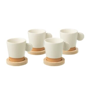Doos Van 4 Koffietassen Met Oor + Bamboubasis Keramiek Wit/Naturel (53852)