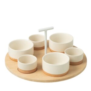 Tapasservies 6 Sets + Bambouschaal In Doos Wit/Naturel (53856)