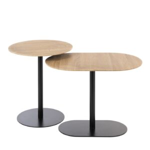 Set Van 2 Bijzettafel Rond Ijzer Zwart/Naturel?(57030)