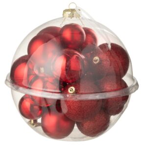 Doos Van 24 Kerstbal Plastiek Kerstrood (59934)