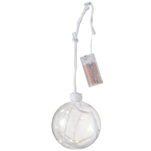 Kerstbal Bal+Touw+Led Glas Klaar Wit Large (97531)