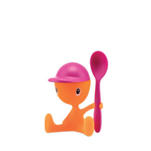 Eierdopje met zoutstrooier en lepel van thermoplastische hars, roze. Cico