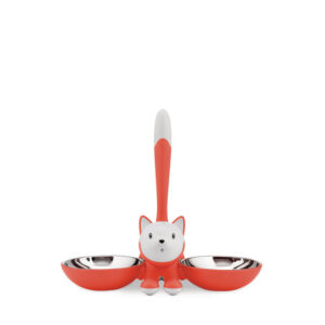 Kattenbak van thermoplastische hars, roodoranje en roestvrij staal 18/10. Tigrito