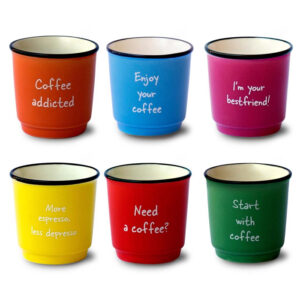 Set van 6 veelkleurige nieuwe Bone China kopjes, keramiek, 100ml