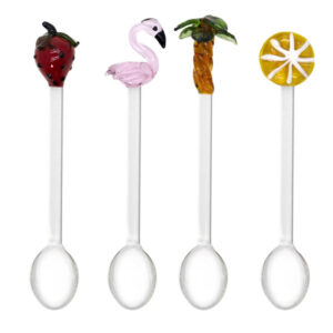 Set van 4 koffielepels met roze zomerdecoratie