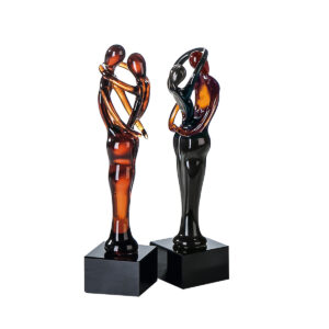 Sculpture pair, glass orange, red and black