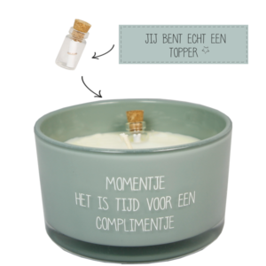 Sojawas geurkaars met boodschap - Momentje het is tijd voor een complimentje