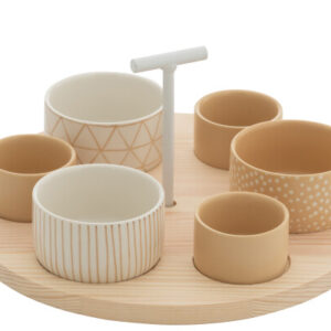 Tapasservies 6 Sets + Bambouschaal In Doos Creme/Wit (53837)