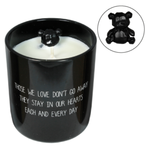 Sojawas geurkaars met boodschap - Those we love don't go away, they stay in our hearts each and every day (zwart)