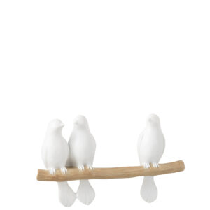3 Vogels Op Tak Polyresine Wit/Naturel (40541)
