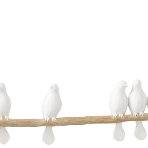 6 Vogels Op Tak Polyresine Wit/Naturel (40542)