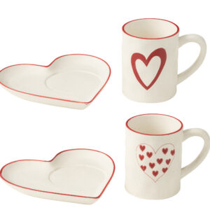 Kopjes + Borden Harten Porselein Wit/Rood Assortiment Van 2 (54376)