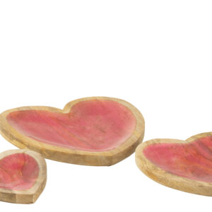 Set Van 3 Dienbladen Hart Mango Hout Roze (54928)