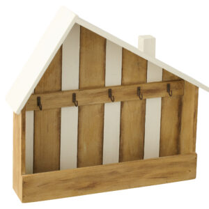 Sleutelhanger Strandhuis Paulowniahout Naturel/Wit (64640)