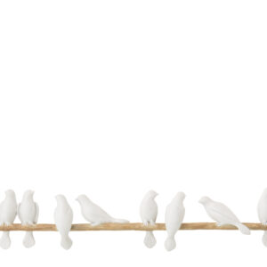 11 Vogels Op Tak Polyresine Wit/Naturel (64727)