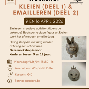 Workshop voor kinderen kleien en emailleren - 9 & 16 april (in 2 delen)