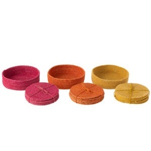 Onderleggers 6 Stuks Zeegras Roze/Orange/Geel Assortiment Van 3 (51958)
