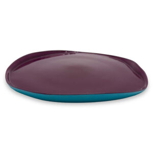 Glazen bord. Bordeauxrood en turquoise van kleur-dia 28cm