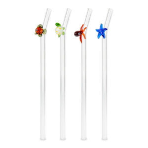 Rietjes Set van 4 gedecoreerde glazen rietjes (incl borsteltje) Deco zeedieren