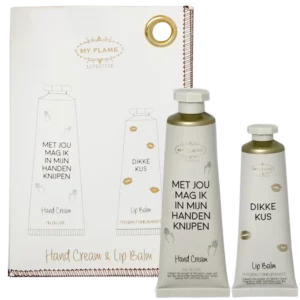 GIFT BAG - LIPPENBALSEM EN HANDCRÈME - DIKKE KUS/MET JOU MAG IK IN MIJN HANDEN KNIJPEN