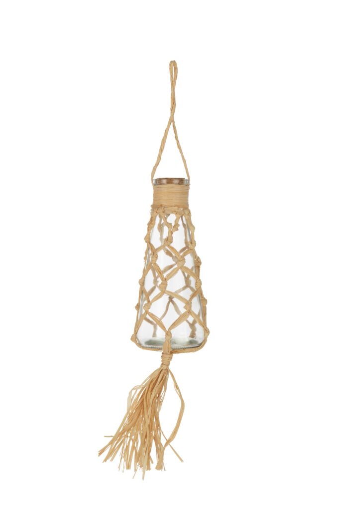 Hangend Fles Decoratie Glas/Raffia Naturel (33415)