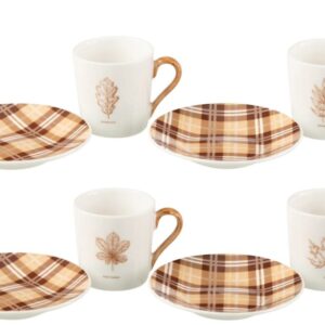 Doos 4 Koffietassen + Schotel Blad Cadeaudoos Keramiek Bruin Small (49228)