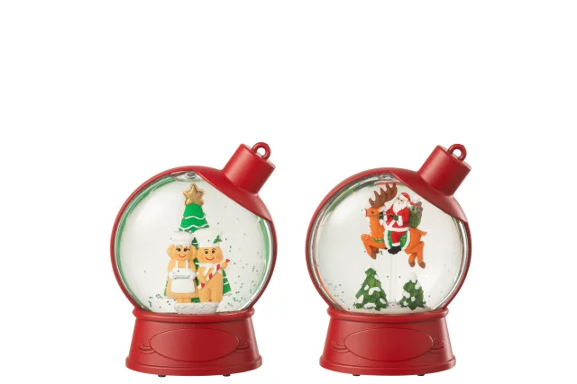 Hanger Waterbol Peperkoekmanneke + Kerstman Plastiek Kerstrood Assortiment Van 2 (55360)-prijs per stuk
