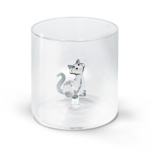 Borosilicaatglas met gekleurd glazen onderwerp erin, Witte Kat 250ml