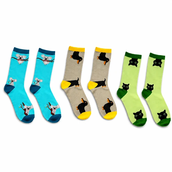 WD Lifestyle | Set van 3 versierde sokken met dierenmotief - one size