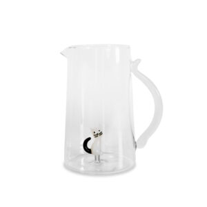 Karaf van borosilicaatglas. Inhoud 1,5 liter. Decoratie met witte kat