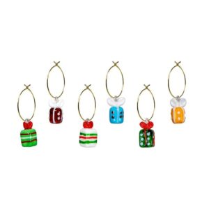 Set van 6 glazen markeerringen met gekleurde glazen decoratie. Decoratie KERSTVERSIE